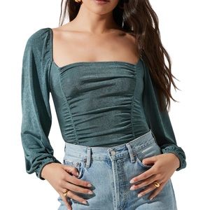 astr size small sage green ruched bodysuit new with tags